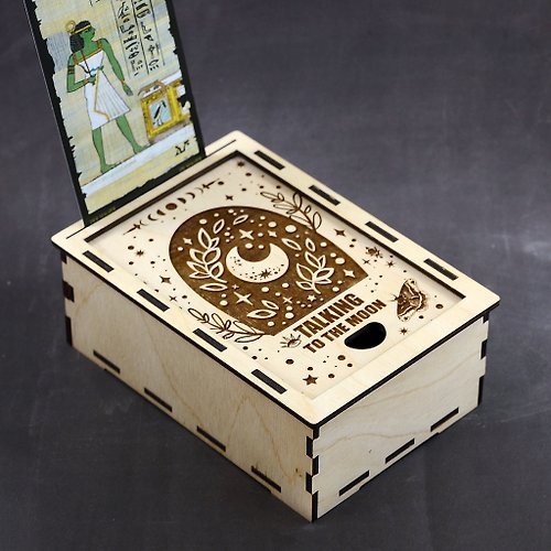 CopperWoodStore HANDMADE Magic Moon Tarot card box with card display Witch trinket box