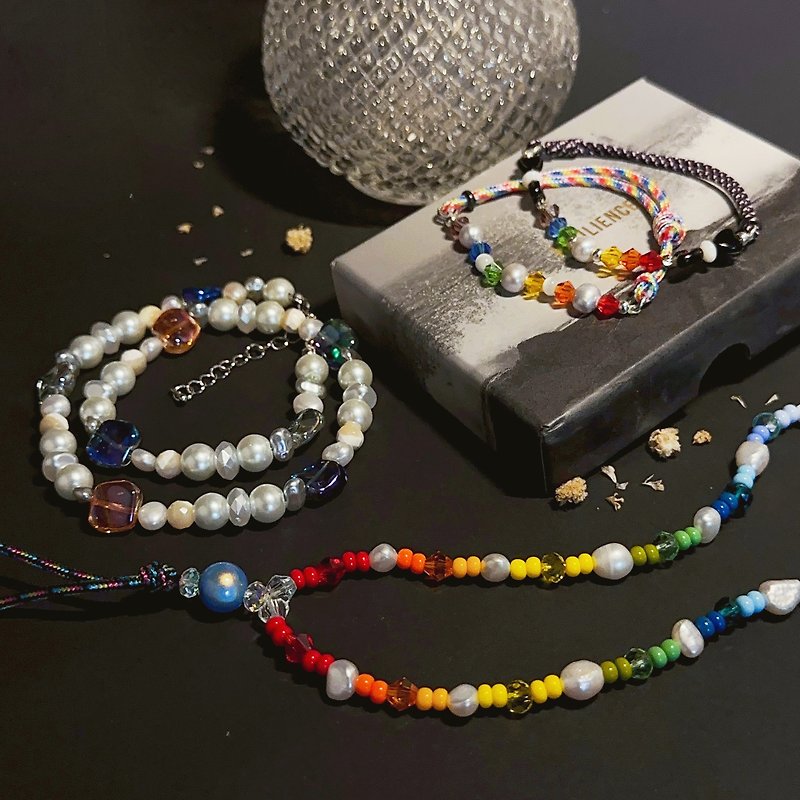 ไข่มุก สร้อยคอ ขาว - Fresh water pearls | Multi-coloured | Seashell Two-way Necklace / Phone strap