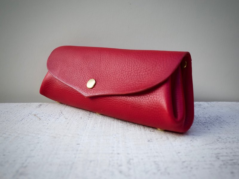 Italian leather * Korokoro long wallet "fave" L scarlet - กระเป๋าเครื่องสำอาง - หนังแท้ สีแดง