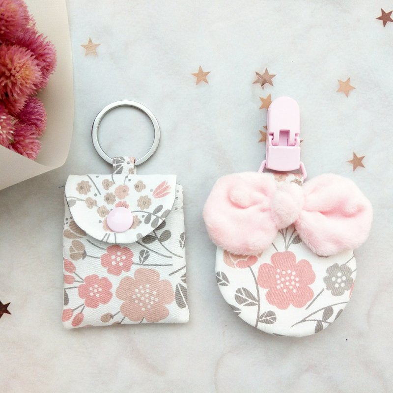 Morandi pink flowers. Peace Talisman Bag (name can be embroidered) - Omamori - Cotton & Hemp Pink