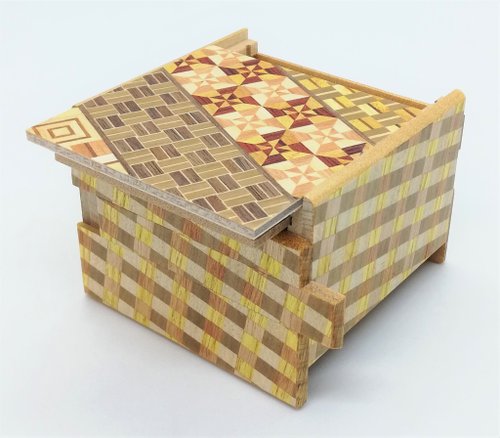 12回仕掛け 正方形秘密箱 寄木 からくり箱 パズル箱 箱根寄木細工