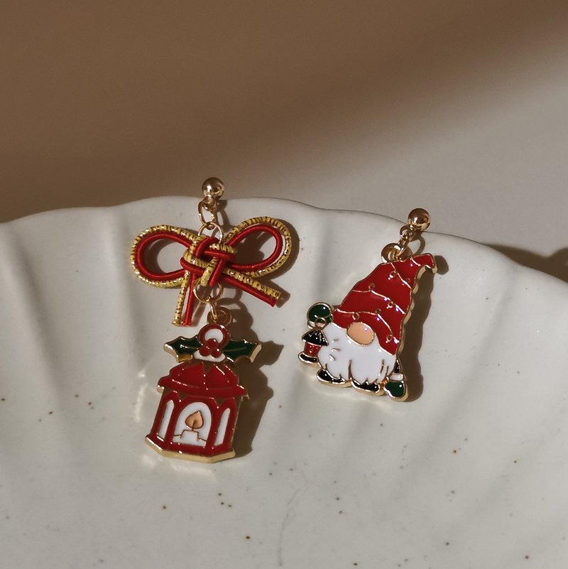 【Veverka】聖誕限定 - 耳環 飾品 水引 節日限定 聖誕老人 聖誕 - 耳環/耳夾 - 半寶石 紅色