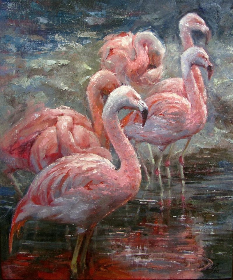 Flamingo Original Painting Pink Flamingo Art Animals Home Decor Birds Artwork - 插畫/繪畫/寫字 - 棉．麻 粉紅色