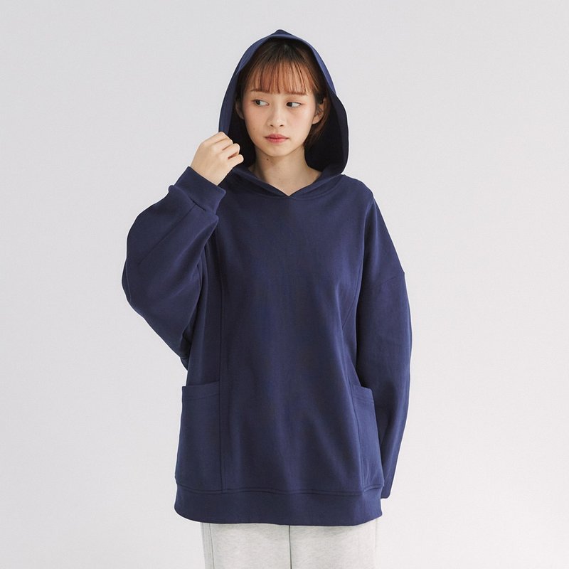 【Simply Yours】Big Pocket Loose Hat T Dark Blue F - Unisex Hoodies & T-Shirts - Cotton & Hemp Blue