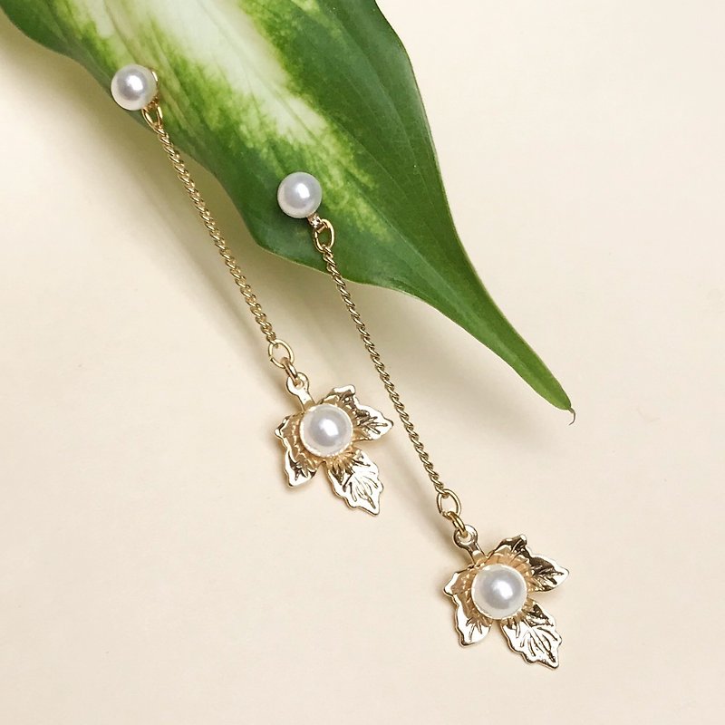 ALYSSA & JAMES leaves long natural pearl earrings 925 Silver needles - Earrings & Clip-ons - Pearl White