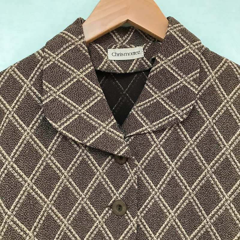 Outer / Brown Checkered Long-sleeves Outer - เสื้อแจ็คเก็ต - เส้นใยสังเคราะห์ สีนำ้ตาล