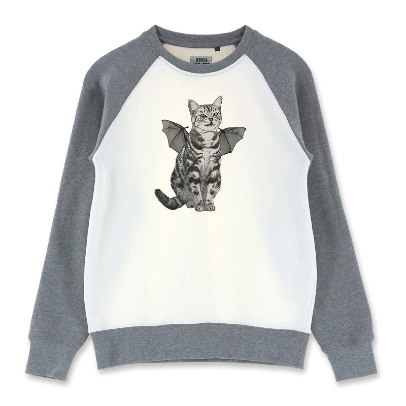 AMO Original cotton adult Sweater /AKE/The Vampire cat - Women's Tops - Cotton & Hemp White