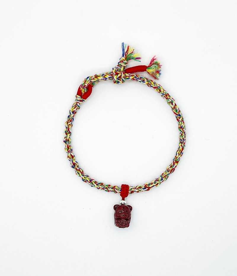 Five color thread blessing tiger god cinnabar fortune bracelet - สร้อยข้อมือ - ผ้าฝ้าย/ผ้าลินิน หลากหลายสี
