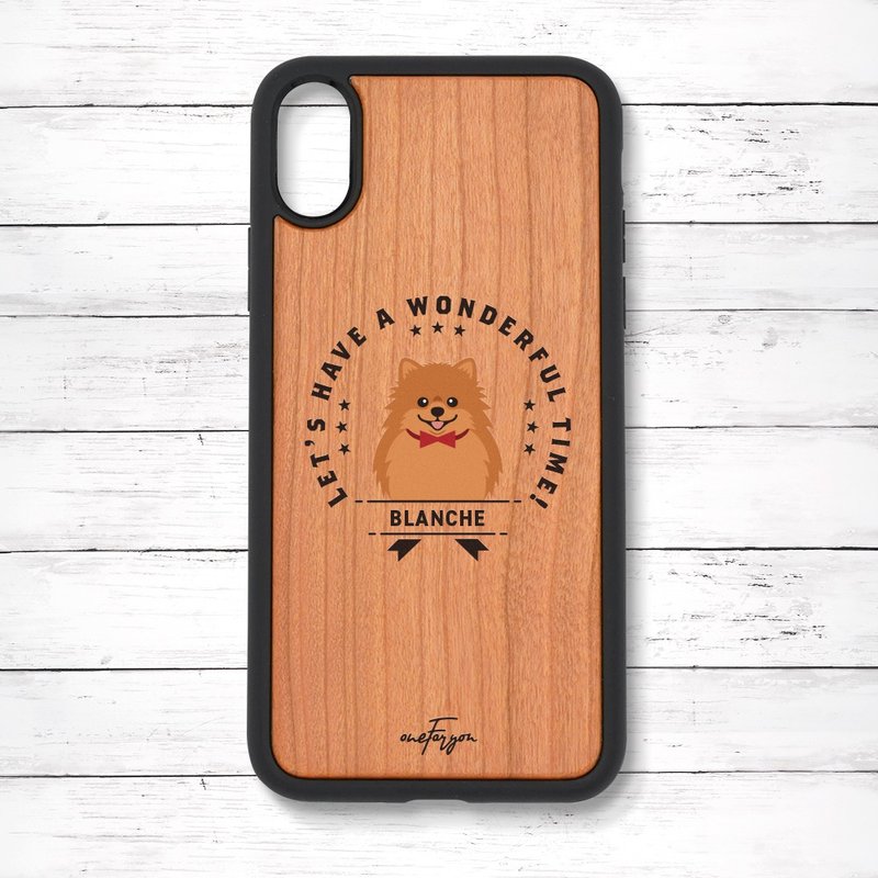 【名入れ】ポメラニアン(Emblem) 衝撃吸収タイプ 木製iPhoneケース - 手機殼/手機套 - 木頭 咖啡色
