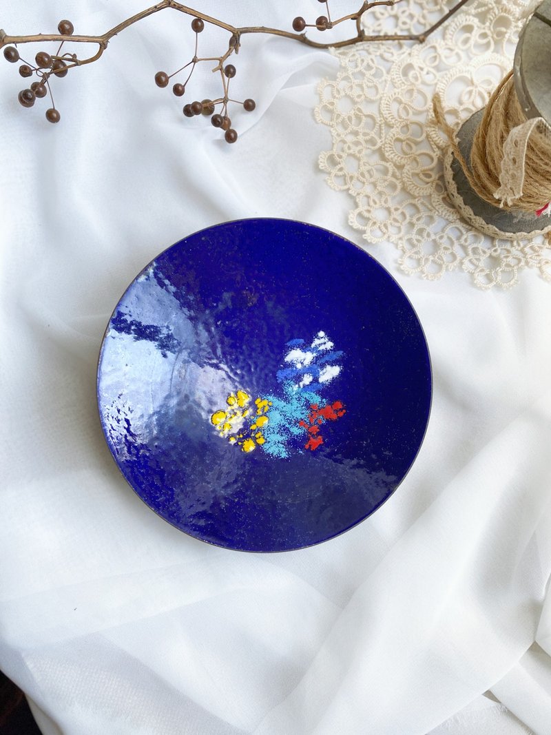 【好日戀物】日本帶回古件漆器工藝彩繪銅盤銅缽 - 擺飾/家飾品 - 銅/黃銅 藍色