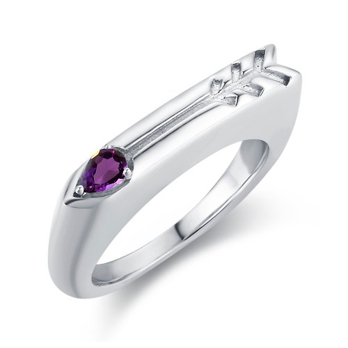 Majade Jewelry Design 紫水晶圖章戒指-箭心形客製女戒-925純銀印章情侶對戒-免費刻字