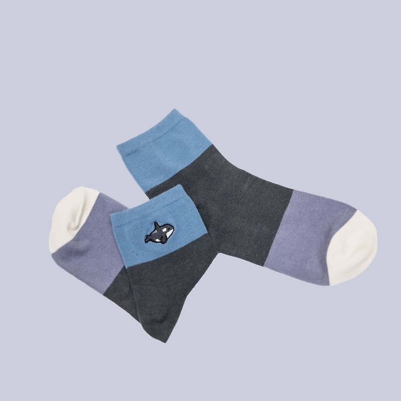 | 海洋生物刺繡襪 | 虎鯨 - 襪子 - 棉．麻 多色