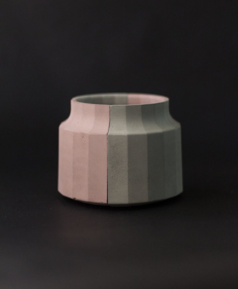 Two-color multi-faceted Cement round basin L2 - Pottery & Ceramics - Cement Pink