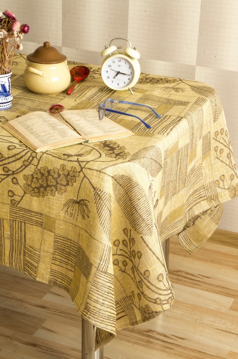 Brown linen rustic elegant square tablecloth, gift idea for home - ผ้ารองโต๊ะ/ของตกแต่ง - ลินิน 