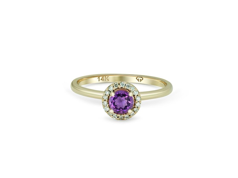 Halo Amethyst, Diamonds 14k Gold ring. - แหวนทั่วไป - เครื่องประดับ สีทอง