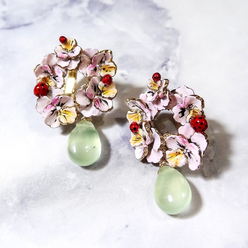 Pansy ring mini ladybug floodlight ice kinds of jade-like natural stone jewelry grape Stone Drop Earrings - Earrings & Clip-ons - Enamel Gray