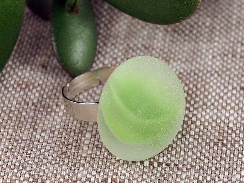Mint Green Sea Glass Ring Marine Large Round Free Size Adjustable Ring Jewelry - 戒指 - 玻璃 綠色