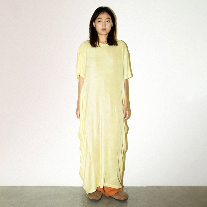 Ruched Shift Dress 半透針織褶皺洋裝 超長T恤 無性別穿搭 - 洋裝/連身裙 - 其他材質 黃色