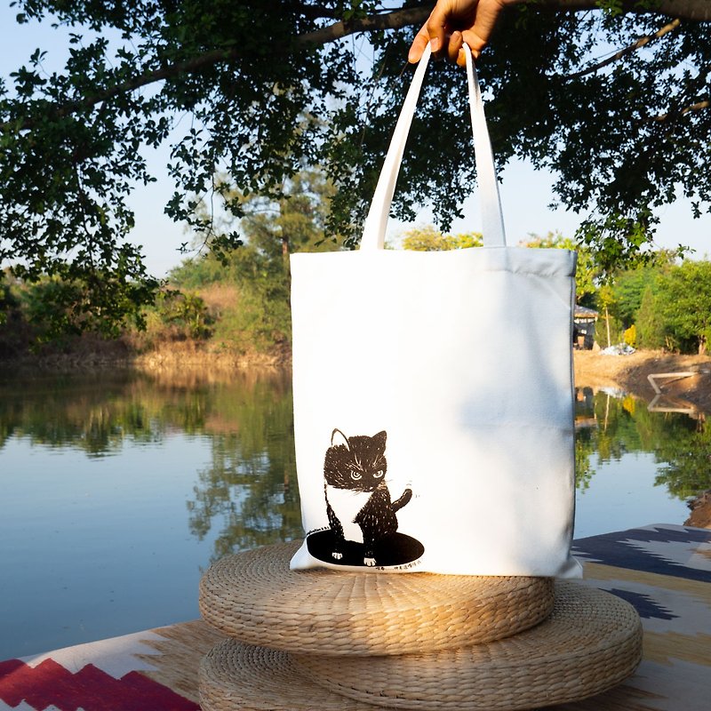 Cat Tote Bag - Mui Mui series - Mui Mui is waiting for u - Handbags & Totes - Cotton & Hemp White