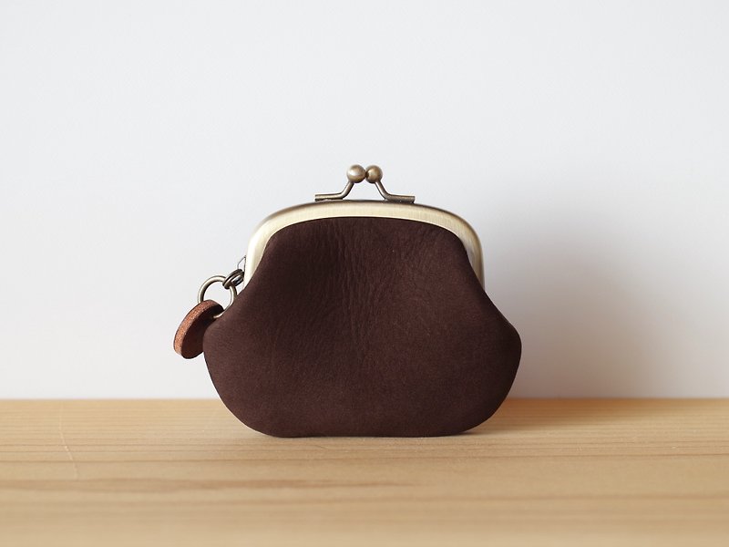 Nubuck leather mouthful dark brown - Coin Purses - Genuine Leather Brown