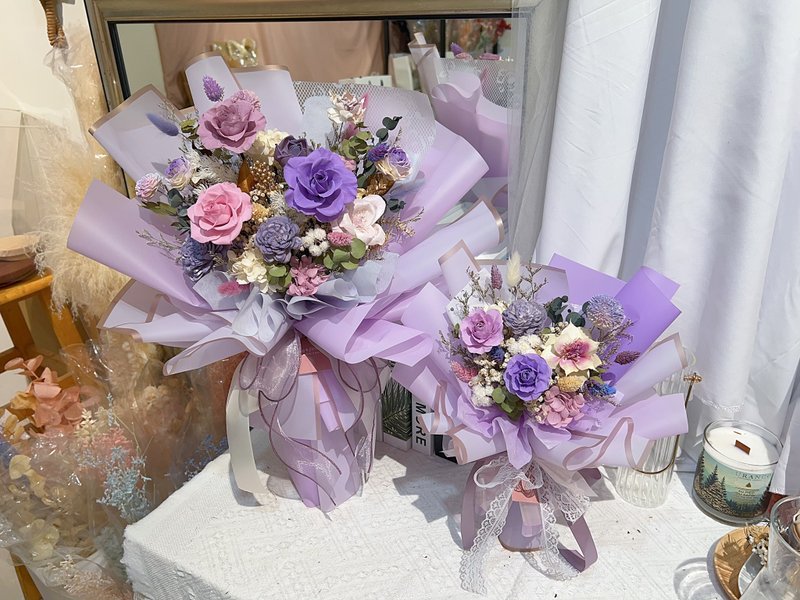 FengFlower [Dream Purple Everlasting Rose Bouquet] Everlasting Flowers/Dried Flowers/Gifts - Dried Flowers & Bouquets - Plants & Flowers Purple