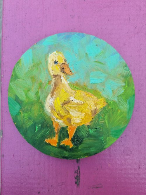 Julia Velyka Art Oil Painting Baby Gosling Original Artwork Small Decor for Nursery Newborn Gift