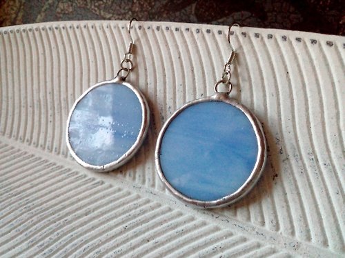 Glass At Home Sky-Blue Glass earrings. round circle earrings. cool cute summer earrings.