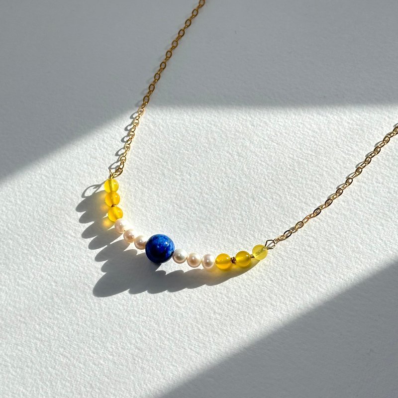 [Sagittarius Capricorn | Born in December] Lapis Gold Yellow Agate Freshwater Pearl Gold Plated Necklace Insightful Reason - Necklaces - Semi-Precious Stones Multicolor