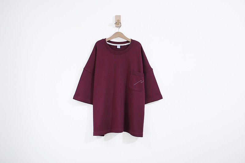 Five-sleeve blouse lightning line pocket cotton super thick - red - เสื้อฮู้ด - ผ้าฝ้าย/ผ้าลินิน สีแดง