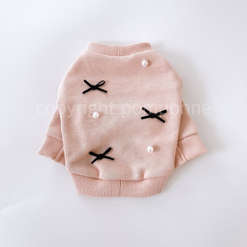 Dog Wear・Pearl & Ribbon Sweatshirt - Babypink - Clothing & Accessories - Cotton & Hemp Pink