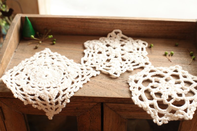 [Good day] hand-made white elegant crochet piece three piece set / home decoration (01) - Other - Other Materials White