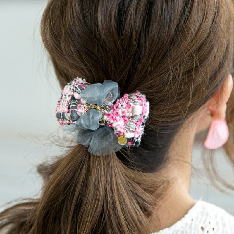 ツイードのクチュールリボン | バレッタ / ヘアクリップ / ポニーフック | rose ( ローズ ) - ヘアアクセサリー - その他の化学繊維 ピンク