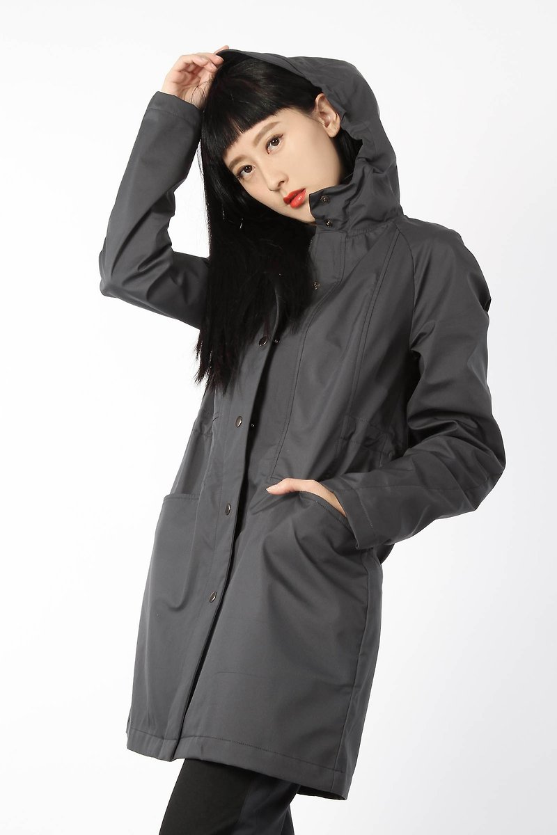 Hooded waist coat water repellent inner bristles - เสื้อแจ็คเก็ต - เส้นใยสังเคราะห์ สีเทา