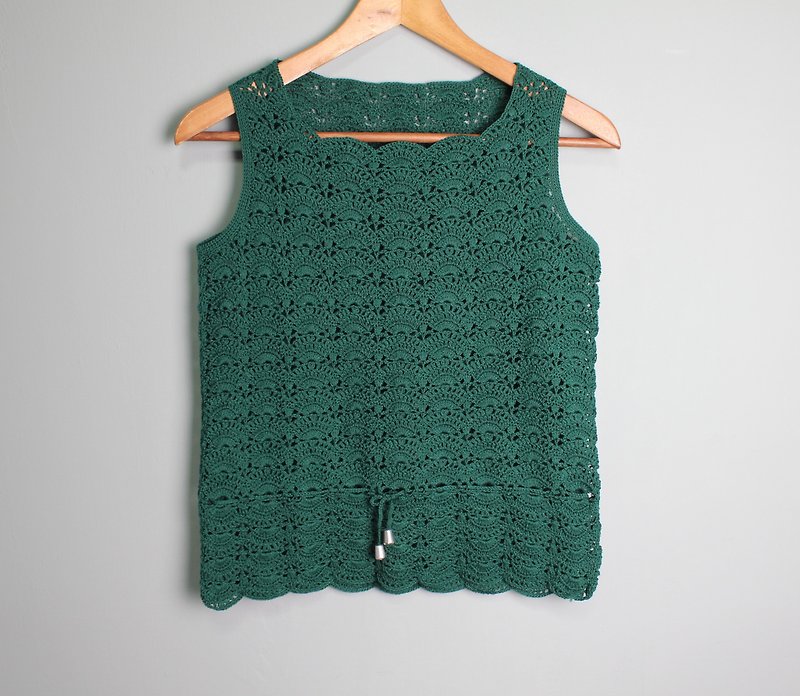 FOAK vintage retro emerald crochet vest - เสื้อกั๊กผู้หญิง - วัสดุอื่นๆ 