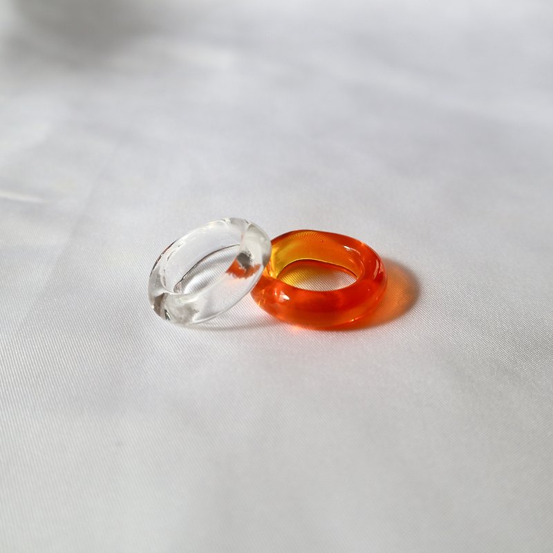 Set of 2 orange double glass rings and clear glass rings - General Rings - Glass Orange