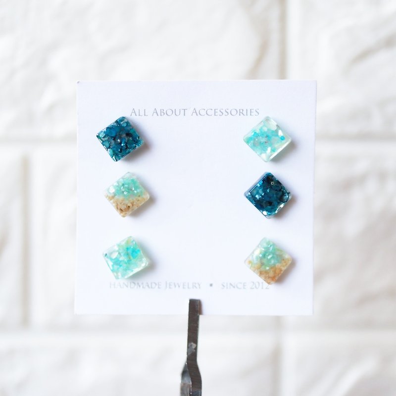 Summer Ocean Series - the small square shell earrings group crushed Stone 6 - Earrings & Clip-ons - Other Materials Multicolor