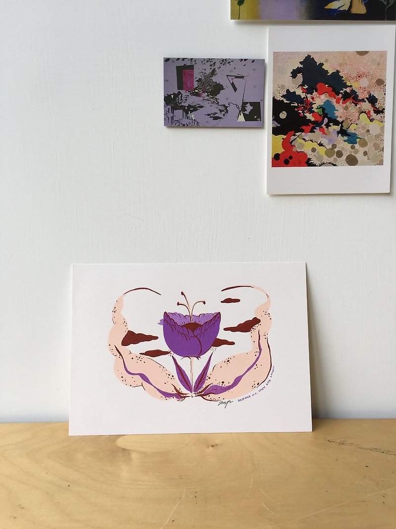 それぞれのオリジナルの手描きのイラストは、森のシルクスクリーン印刷のイラストTW3ヒーリング同じ小さな花や植物ではありません - カード・はがき - 紙 パープル