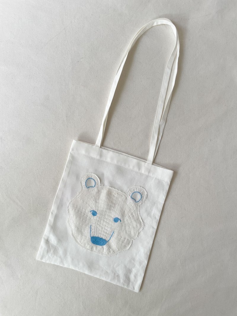 日本製 高密度に織り上げたイタリア製リネンのトートバッグ 刺繍 刺子　アップサイクル品 - 手提包/手提袋 - 棉．麻 白色