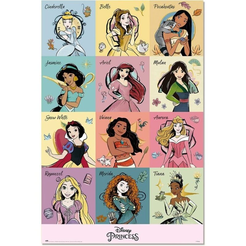 [Disney] Princess collection graffiti brush strokes imported poster/Disney - โปสเตอร์ - กระดาษ หลากหลายสี