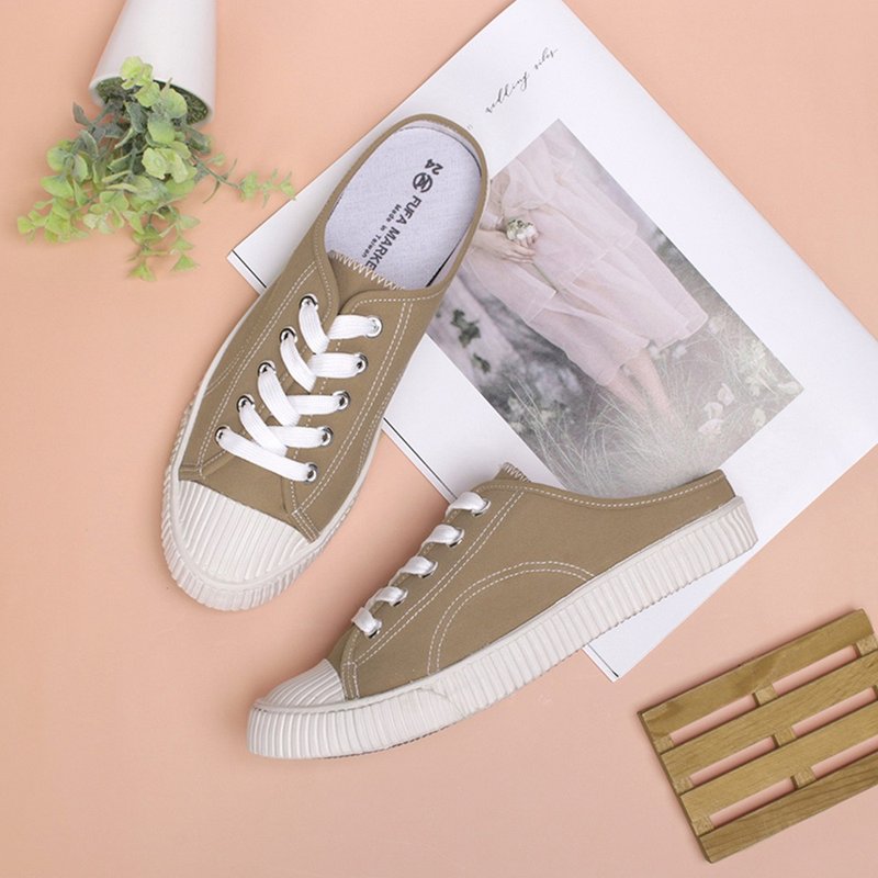 Caramel Biscuit Canvas Mules 1BM24 - รองเท้าลำลองผู้หญิง - หนังเทียม สีกากี