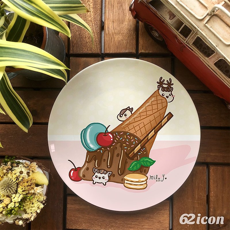 麋鹿角-馬卡龍冰淇淋-8吋骨瓷盤 - 小碟/醬油碟 - 瓷 多色