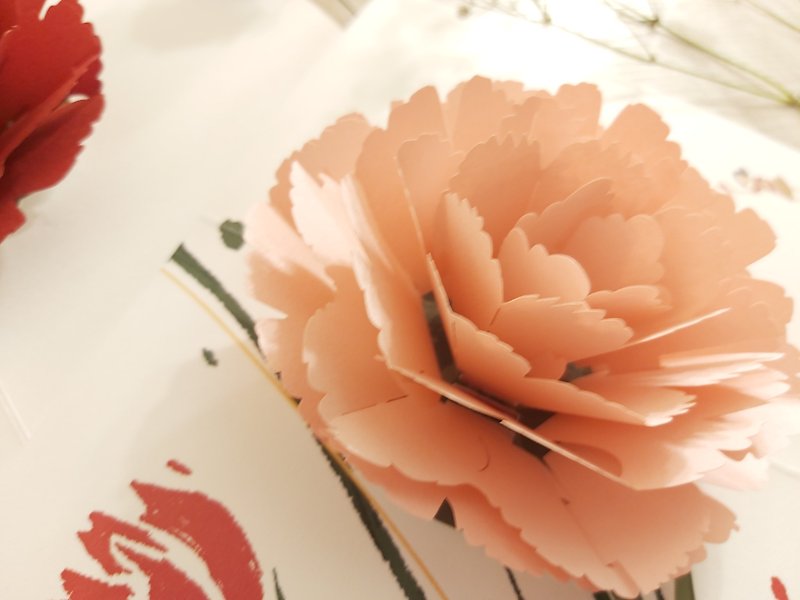 Mother's Day Carnation 3D Paper Carving Card - การ์ด/โปสการ์ด - กระดาษ สีแดง