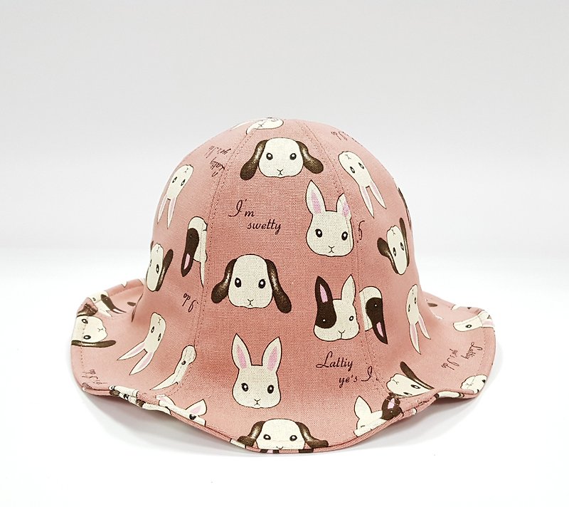 小花朵帽-可愛兔兔#小頭圍/小朋友可戴 #防曬 #遮陽 - 帽子 - 棉．麻 粉紅色