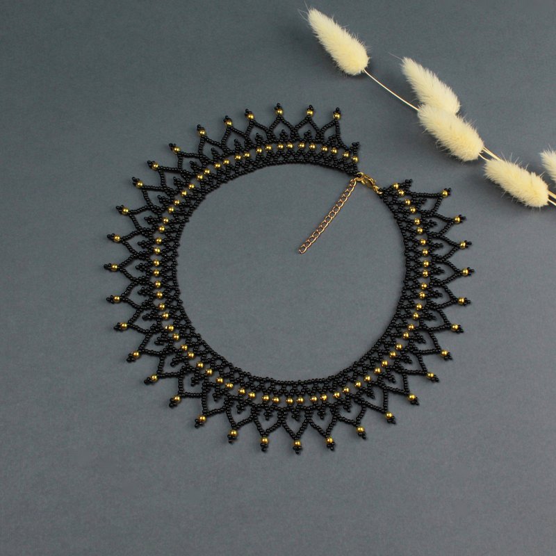Elegant Handmade Bead Necklace, Black and gold necklace - 項鍊 - 玻璃 黑色