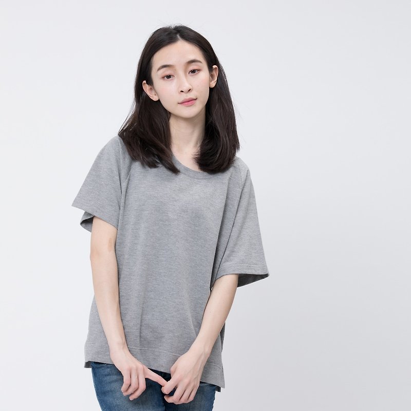 French terry loose fit short sleeve top / Grey - Tシャツ - コットン・麻 グレー
