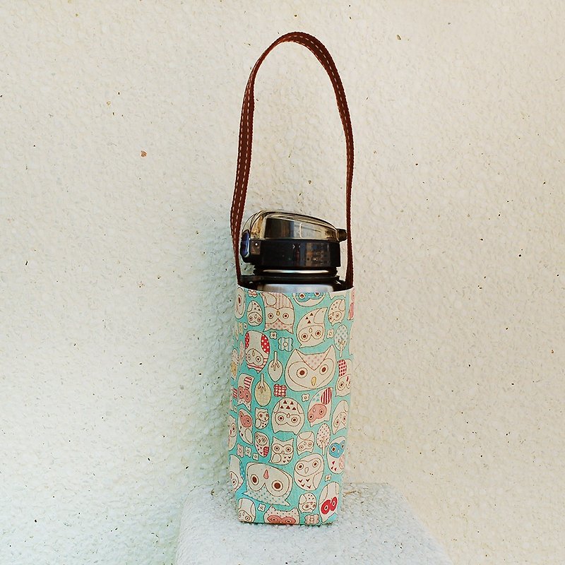 Owl illustration kettle bag - ถุงใส่กระติกนำ้ - ผ้าฝ้าย/ผ้าลินิน สีน้ำเงิน