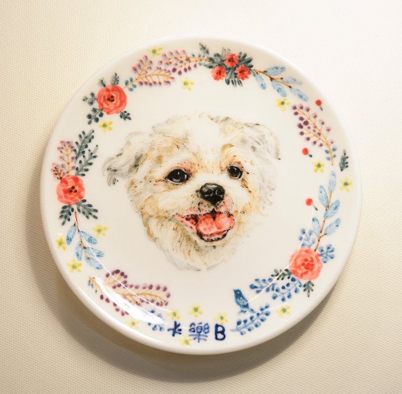 手繪5吋點心盤 小盤-訂製專屬圖案 客製化 寵物盤 - 小碟/醬油碟 - 瓷 藍色