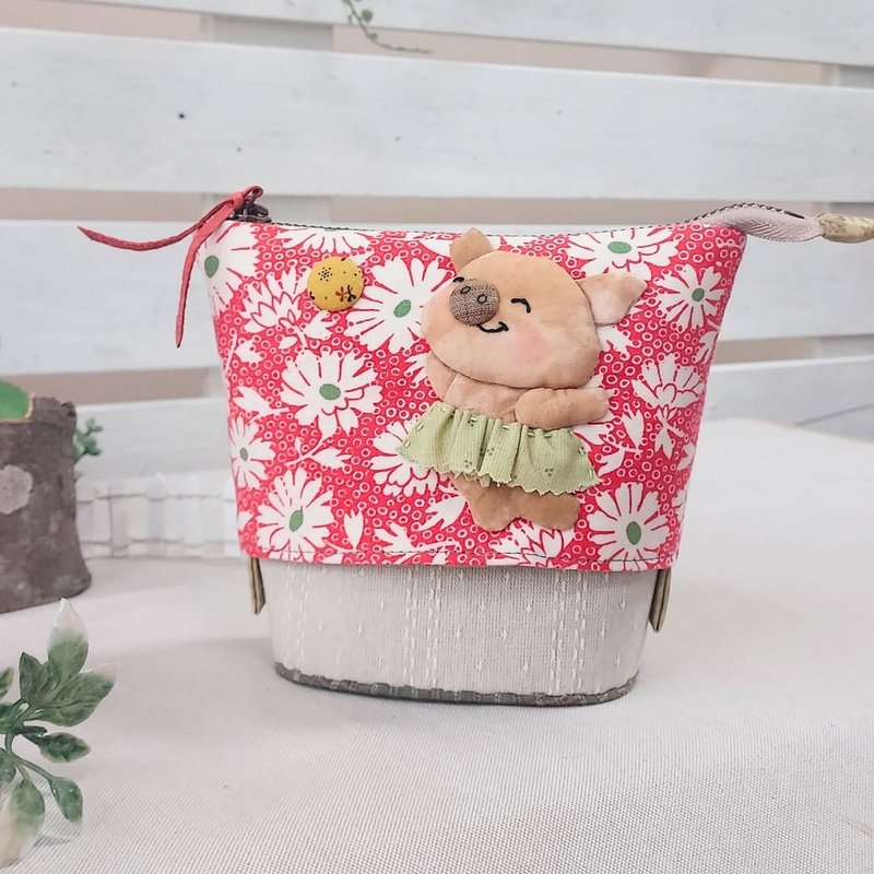 樂樂豬多功能伸縮小包 - 鉛筆盒/筆袋 - 棉．麻 多色