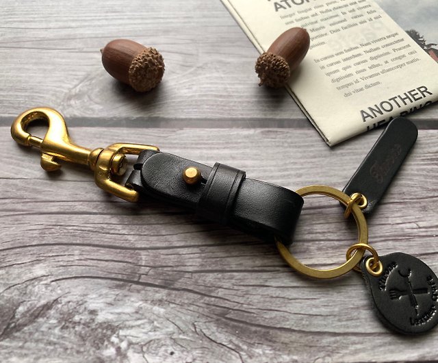 Leather key ring pure Bronze double-layer model [free laser engraving]  Valentine's Day gift graduation gift - Shop throne Keychains - Pinkoi