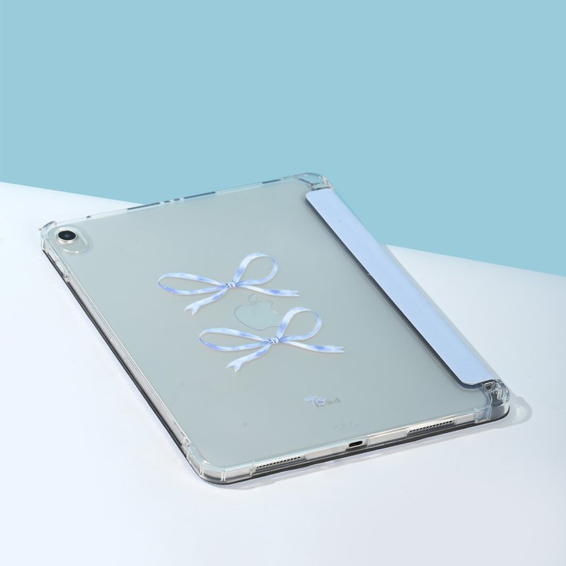 【亮淺藍絲帶蝴蝶結】透明磨砂書本式iPad 保護套 - 其他 - 矽膠 